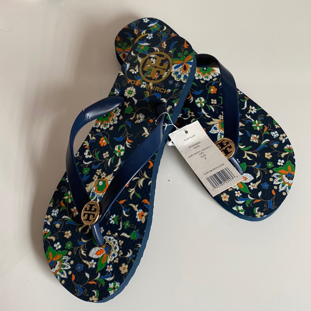 NEW Tory Burch Navy Soleil Fip Flips
